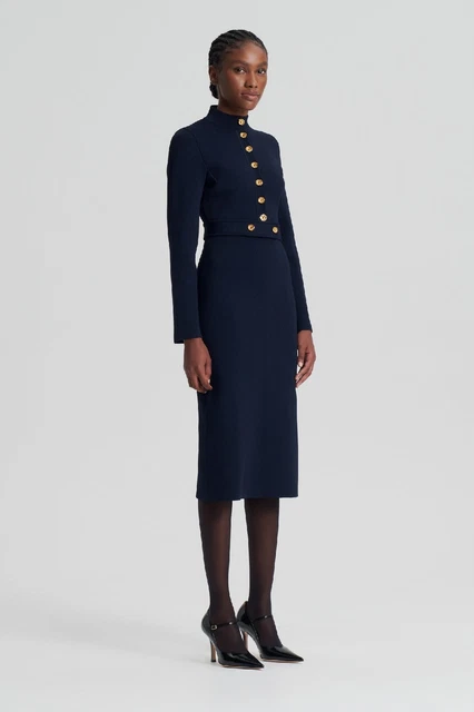 Scanlan Theodore Navy Dress SCANLAN THEODORE CREPE Knit Button
