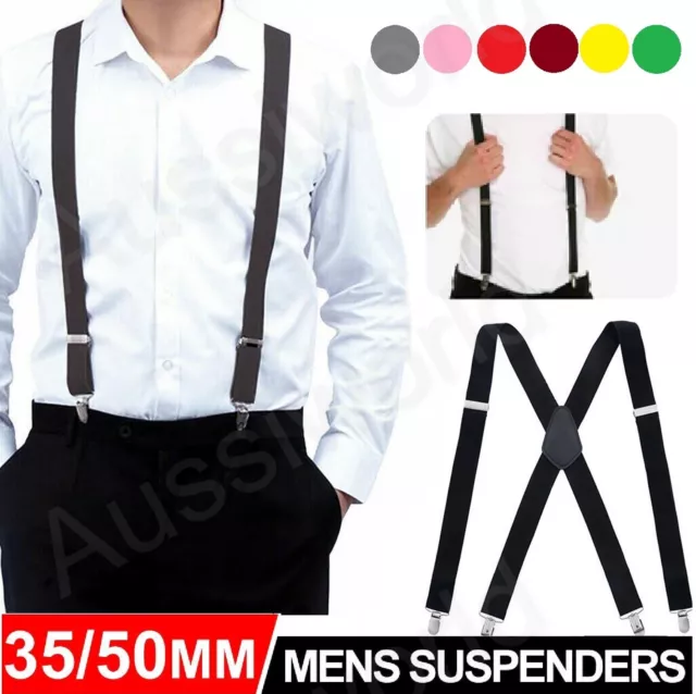 Extra Wide Men's Adjustable Elastic Suspenders Clip On Braces Trouser Unisex AU