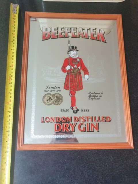 Vintage Beefeater London Distilled Dry Gin Advertising Mirror. Old Bar Mirror