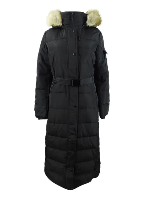 Michael Michael Kors Women's Petite Belted Faux-Fur Trim Coat (PXXS, Black)