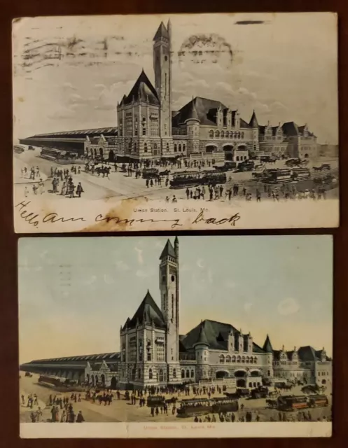 Union Station Railroad St Louis Missouri Vtg Postcard lot of 2 STL XCELS 1906