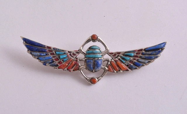Broche Ancienne En Argent Massif Et Corail Rouge - Ciselures Argent 925 - Occasion