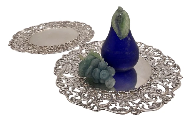 Howard Pair of Sterling Silver Dessert Cake Plates in Art Nouveau Style