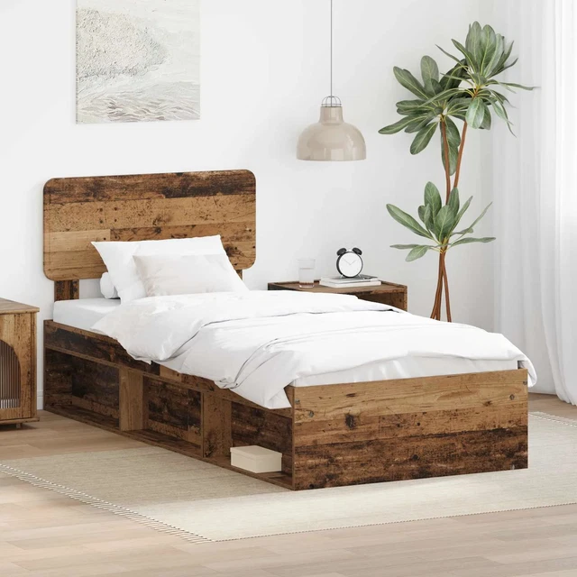BED FRAME WITH Headboard Old Wood 100 x 200 cm Solid Pine Wood vidaXL £ ...