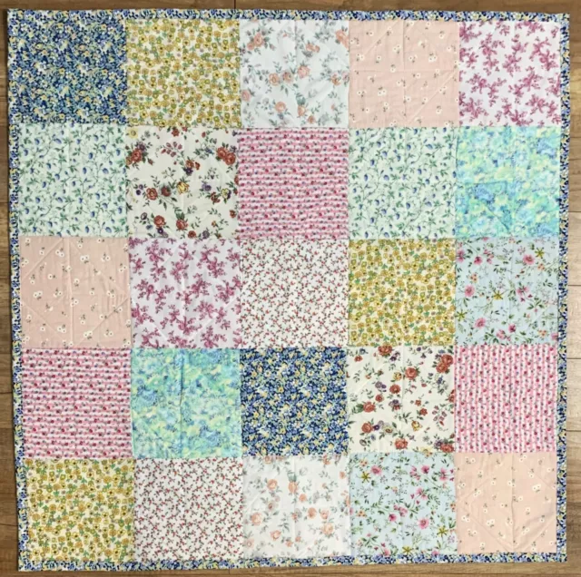 Handmade Baby Quilt Crib Blanket Floral 38" x 38" Peach Backing Girls New