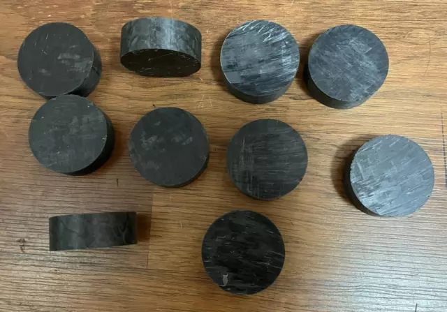 Lot of 10 - Plastic / Nylon (?) Black Discs 2" Diameter x 3/4" Thick