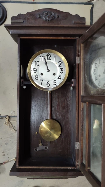 Alte Wanduhr Mit Pendel Und Gong ALTE WANDUHR PENDEL Gong Holz Regulator Schlüssel Vintage Antik