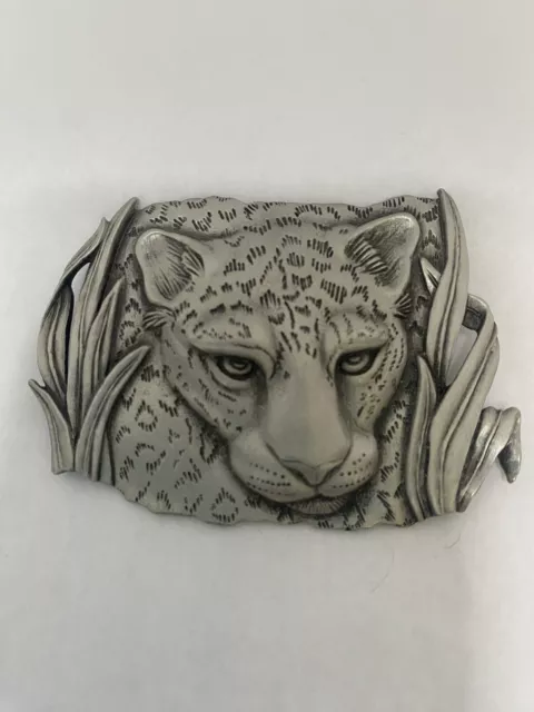 Vintage Large Silver Jaguar Face Pin Brooch Signed JJ 1986 Cheetah Leopard