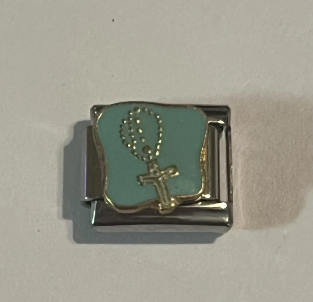 Rosary Beads Crucifix - Cross - Catholic - 9mm Italian Charm Link For Bracelet