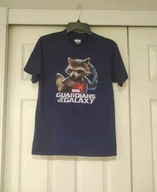 Kids XL Adult XS Rocket Raccoon T Shirt Navy Blue Guardians Of The Galaxy Marvel