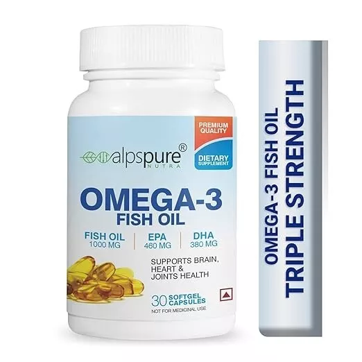 Omega 3 Fish Oil Supplement 1000 mg 460mg EPA & 380mg DHA 30 Softgel Capsules