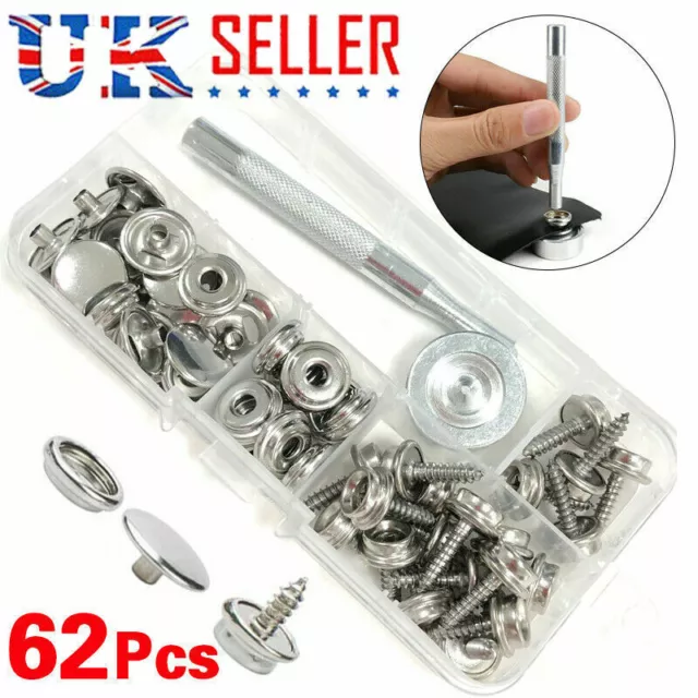 Heavy Duty Snap Fasteners Press Studs Kit +Poppers Leather Button Tool 62PCS