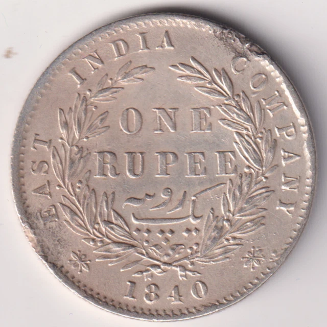 East India Company 1840 Victoria Queen One Rupee Silver Coin In Unc Grade