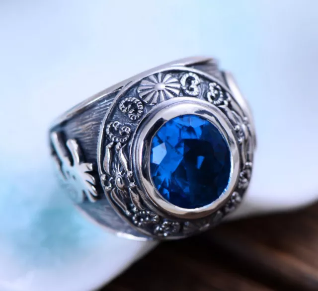 I01 Ring indianische Motive Kokopelli aus Sterling Silber 925 blau
