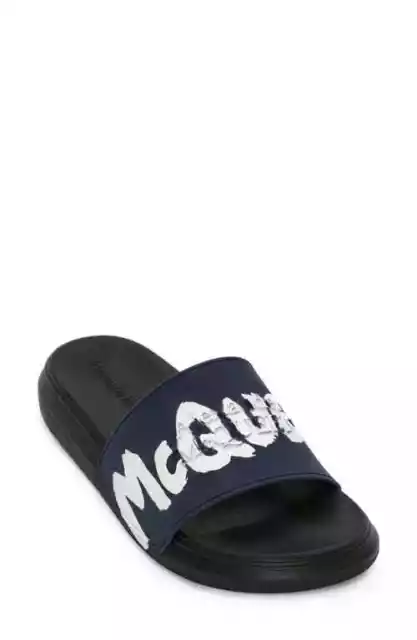 Alexander McQueen Men's Graffiti Logo Slide Sandal Black/White, EUR 44 US 11 2