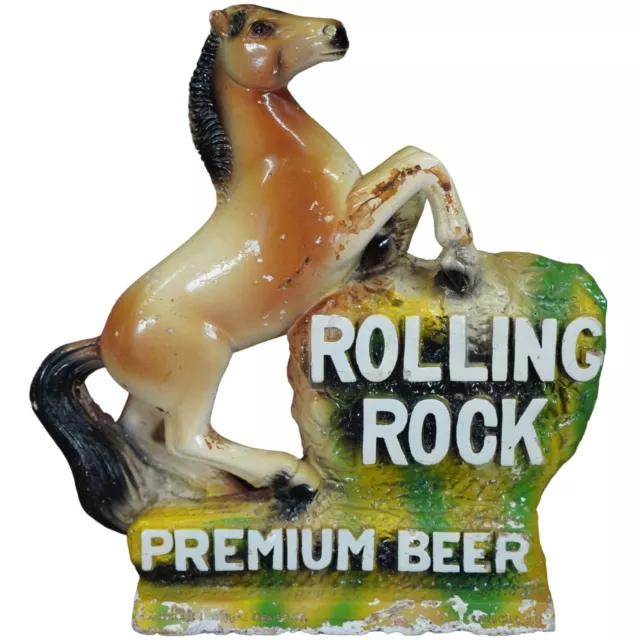 Vintage Rolling Rock Premium Beer Horse Chalkware Statue Ad Display Statue