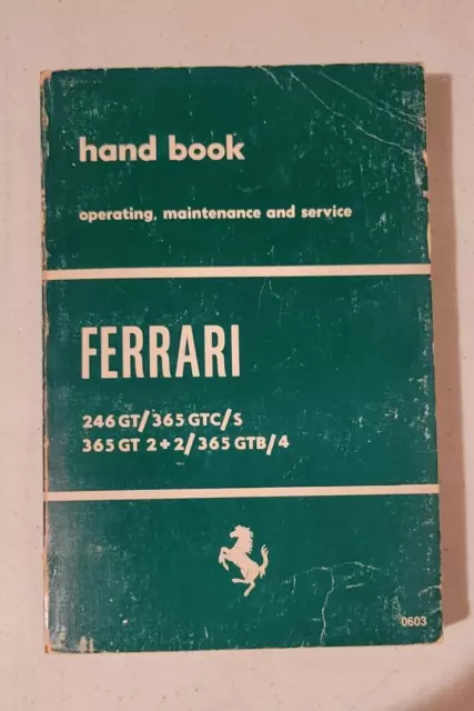 Ferrari 246/365 Operating Maintenance &Service Handbook DINO Daytona NICE RARE