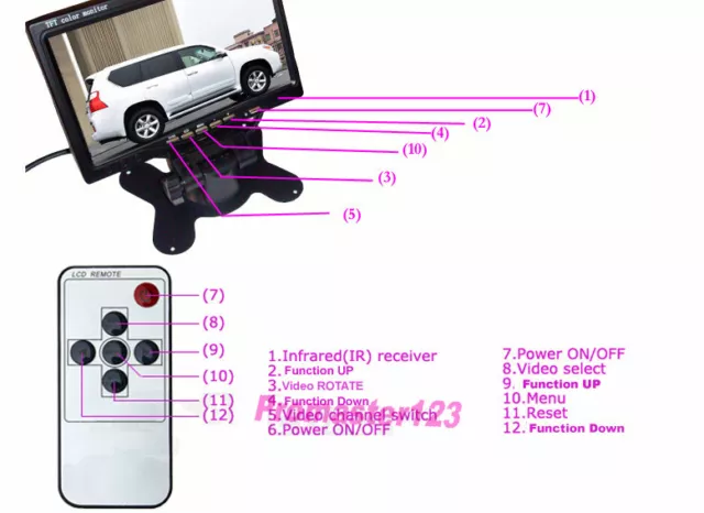 17.8cm TFT LCD Coche Posterior Ver Pantalla por Cámara de marcha atrás DVD VCR 3