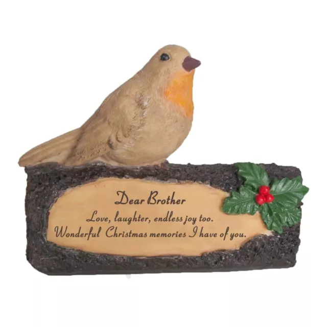 Robin / Log Christmas Memorial Decoration Ornament 17cm - Dear Brother