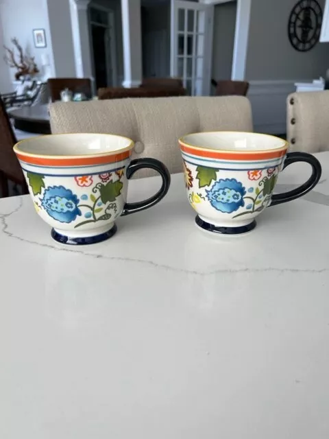 Set of 2 Threshold Carnigan Field Coffee Mug Cup Blue Orange Paisley Floral