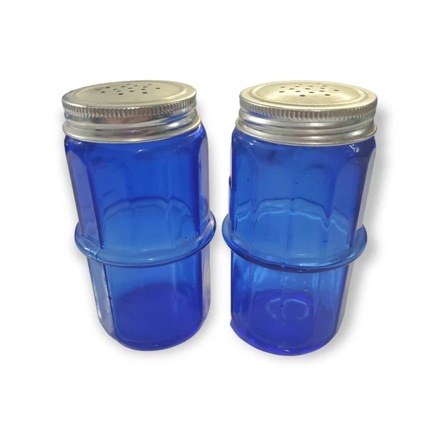 Vintage Cobalt Blue Glass Hoosier Salt & Pepper Shaker Set