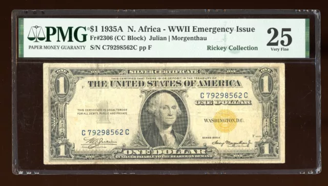 DBR 1935-A $1 North Africa Silver Fr. 2306 CC Block PMG 25 Serial C79298562C
