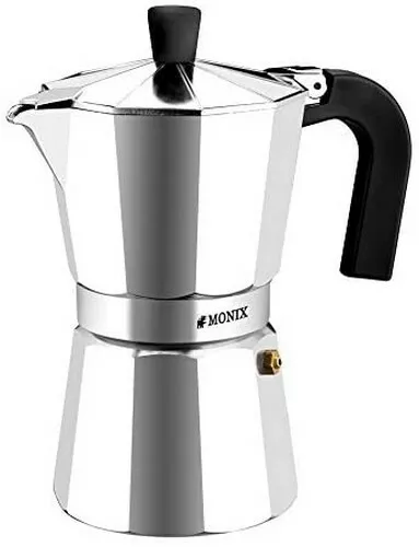 Monix Cafetera italiana 300 ml,Aluminio,color Plata,6 Tazas,asa termo resistente