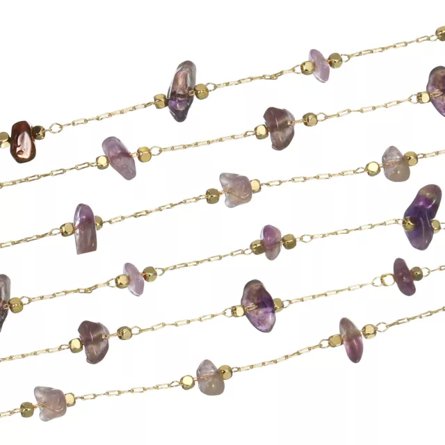 2Pcs 2 Yards Crystal Chain Necklace Chains Bulk (Deep Purple, Gold)