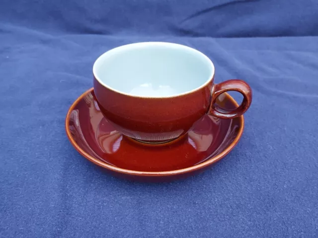 Vintage Denby Homestead Stoneware Brown & Blue Coffee Tea Cup And Saucer