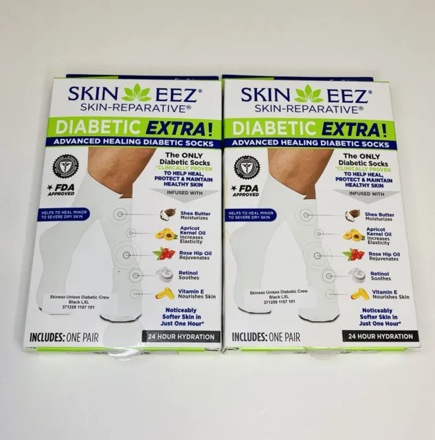 Calcetines hidratantes para diabéticos SKIN-EEZ curativos avanzados NEGROS grandes/XL unisex 2 pares