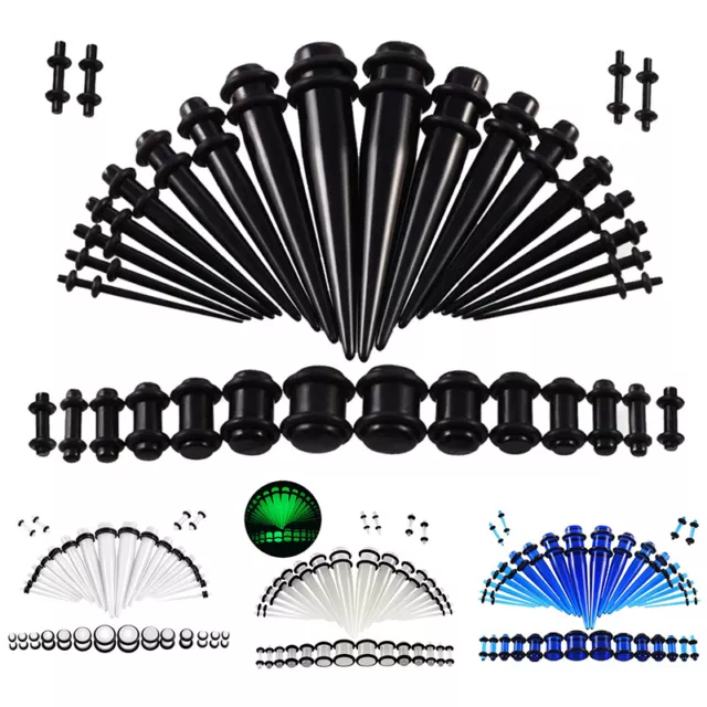 36Pcs Acrylic Ear Gauge Stretching Kit Tapers Flesh Tunnels Plug Body Pierc~m'