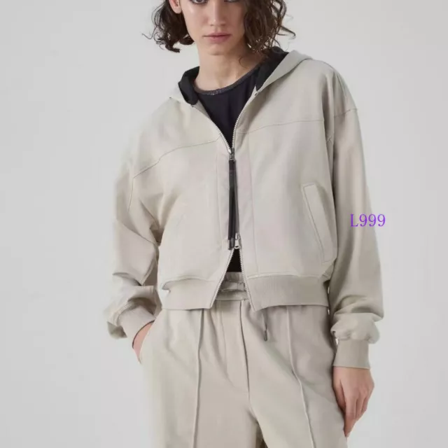 Brunello Cucinelli Womens Spring Solid Color Hoodie Cotton Casual Jacket Pants