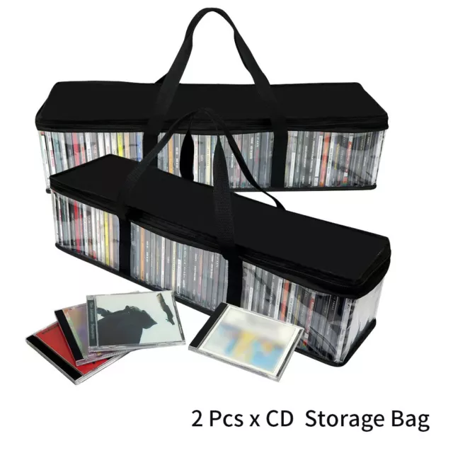 2pcs Media Case With Handles Clear Windows Portable 40 Capacity DVD Storage Bag