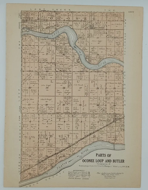 1922 Parts of Oconee, Loup & Butler Township Plat Map Platte County Nebraska