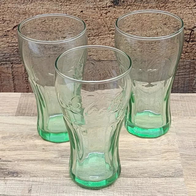 Vintage Green Glass Coca-Cola Coke Glasses 4.5” Mini Glasses Juice - Set Of 3