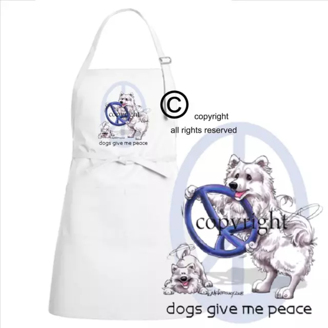 American Eskimo Dogs Give Me Peace Cute Cartoon Art Kitchen Chef Full Apron