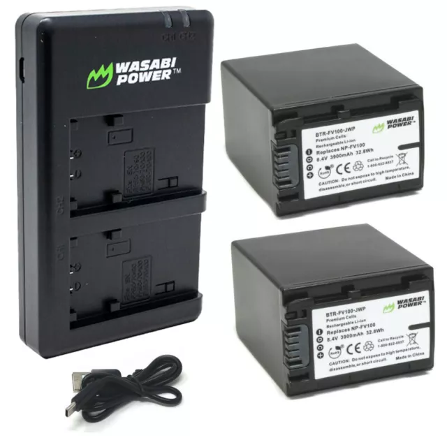 Wasabi Power Battery (2-Pack) and USB Dual Charger for Sony NP-FV100