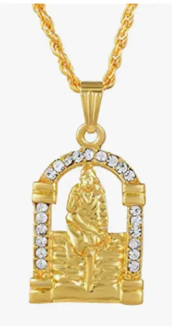 Indian Traditional Gold Plated Brass CZ Studded Chain Pendant For Unisex