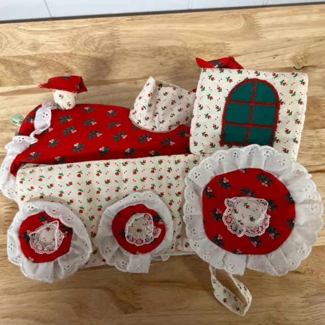 Vintage Christmas Train Kleenex Tissue Box Cover Quilted Train Crafted Handmade 3