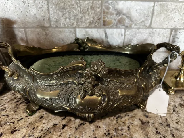 Antique Vintage Brass Rococo Footed Jardiniere Planter Garden Display Pot Insert