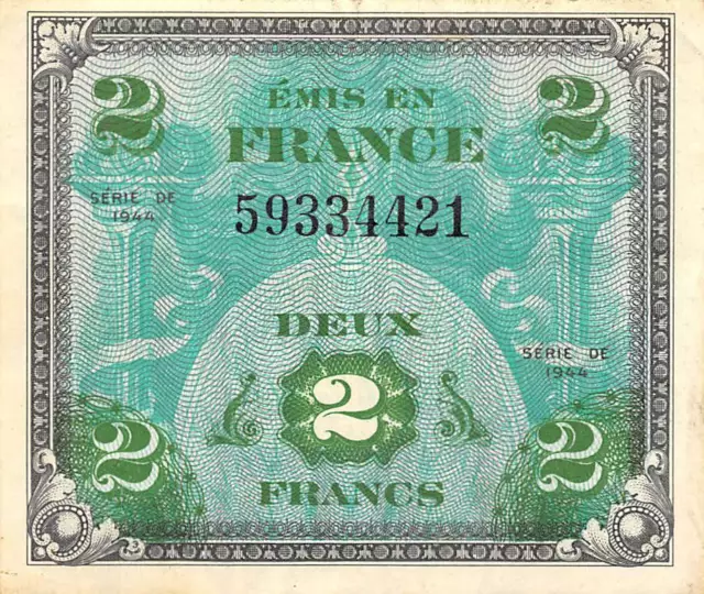 France  2  Francs  Series of 1944  WWII Issue  Circulated Banknote Mea81