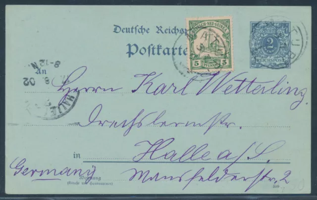 DNG 2 Pfennig Krone Postkarte Yacht Matupi 1902 Halle geprüft (S21234)