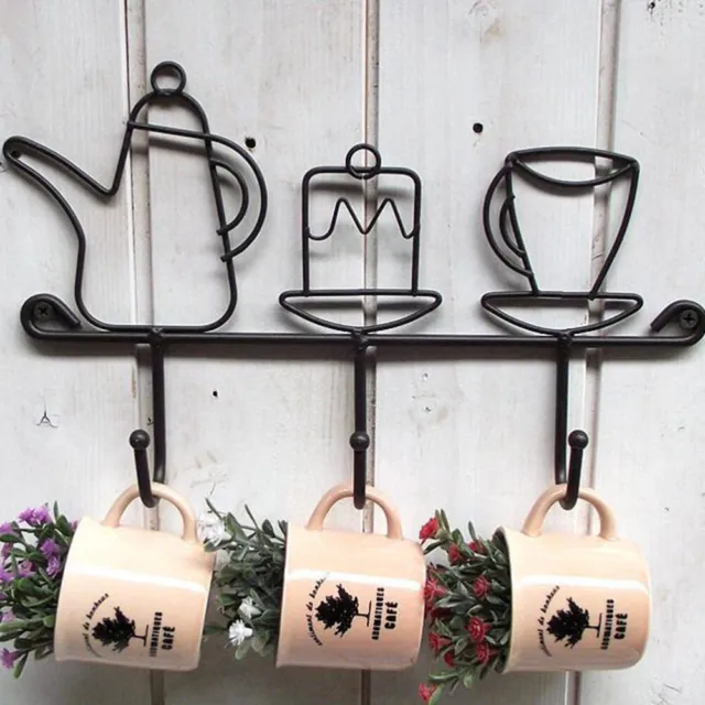 Kitchen Utensil Hooks Tea Cup Hanging Rack Metal Mug Racks Cabinet Wrought Iron
