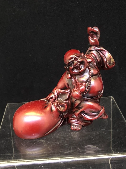 Happy Buddha Money Bag Wealth Red Resin Statue Figure