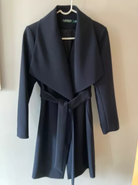 LAUREN RALPH LAUREN Women's  Drape Lapel Belted Coat, Dark Blue, Size S