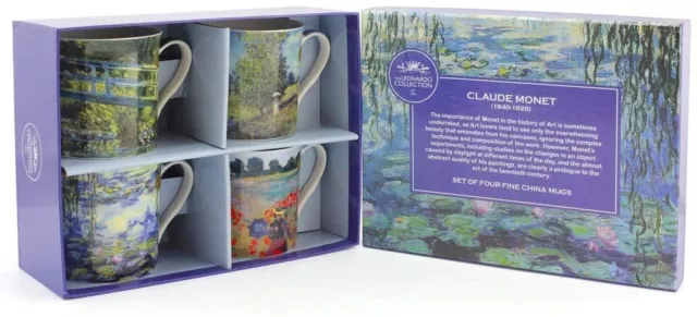 Set of 4 Claude Monet Art China Mugs Artist Tea Coffee Cups Gift Boxed