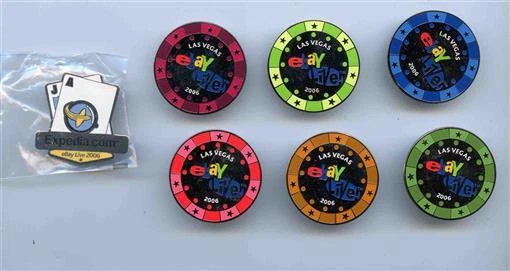 6 eBay Live Poker Chip Pins & Blackjack Pin Las Vegas Nevada 2006