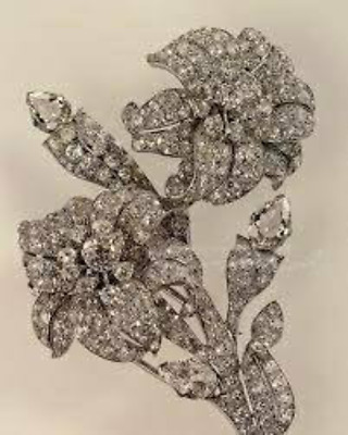 Vintage 925 silver Rose cut diamond Queen Elizabeth II Flower Royal Queen Brooch