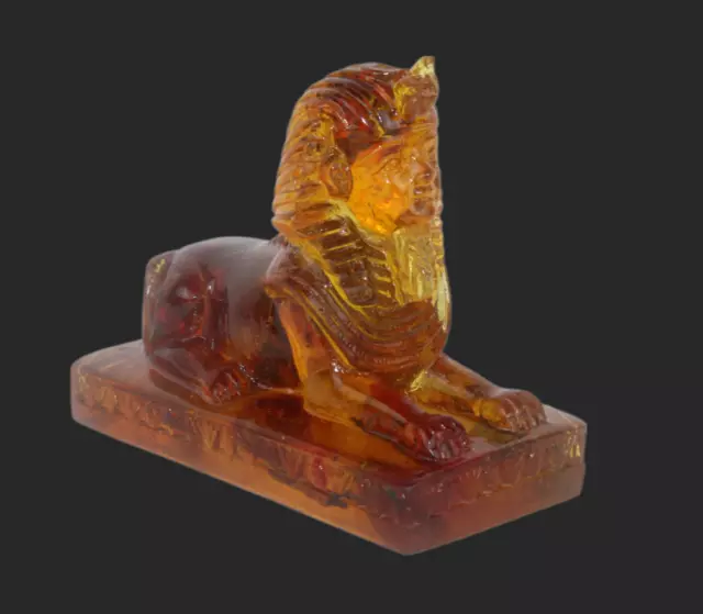 RARE ANCIENT EGYPTIAN ANTIQUE SPHINX Statue Amber Stone Egypt History (A+)