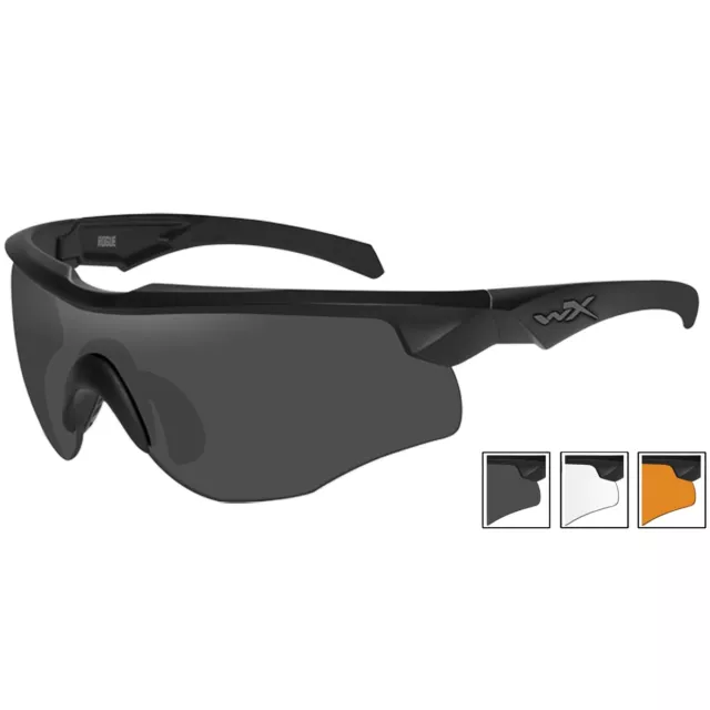 Wiley X WX Rogue Comm Glasses Smoke Grey Clear Light Rust Lens Matte Black Frame